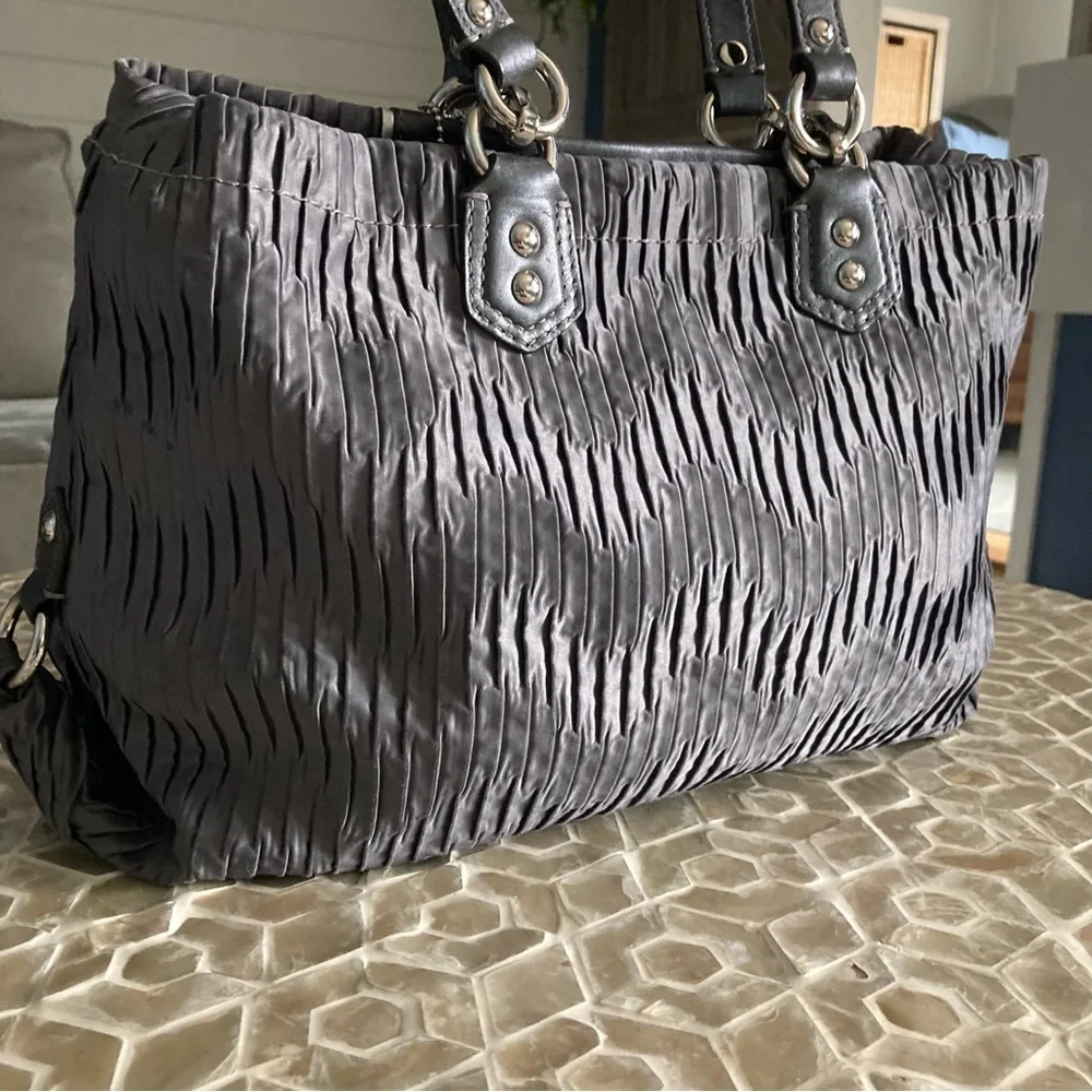 Coach Ashley Gray Gathered Satin Hobo Carryall